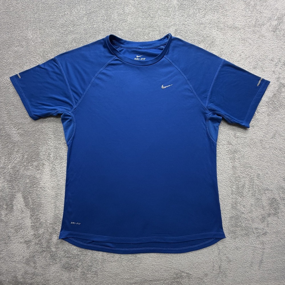 Nike Dri-FIT Shirt Mens Medium Blue Reflective Running Athletic 362501-464